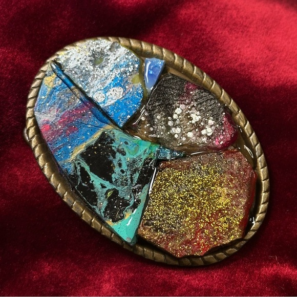 Repurposed BELT BUCKLE OOAK Hand Painted Mosaic Tiles Cluster Artisan Unisex - Picture 17 of 17